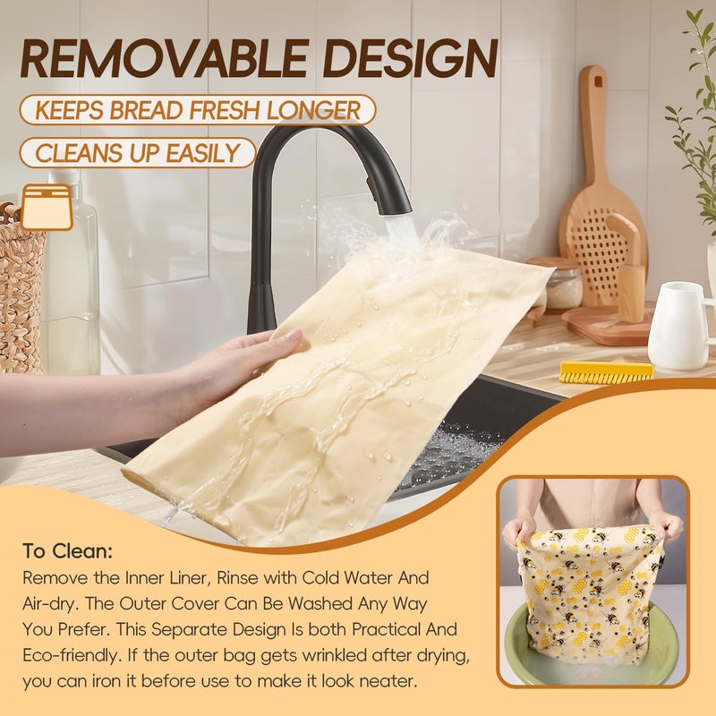Zackoo Beeswax Bread Bags for Homemade Bread (2 Pack), Sourdough Bread Bag with Removable Beeswax Lining for Keeping Fresh, Reusable Food Storage Bag - Image 4